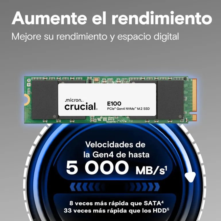 Disco Duro M.2 Crucial E100 1TB PCIe Gen4 x4 NVMe SSD