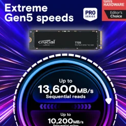 Disco Duro M.2 Crucial T705 1TB PCIe Gen5 x4 NVMe SSD Con Disipador