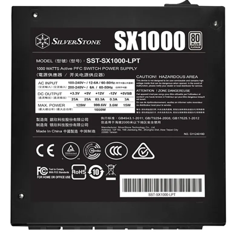 Fuente/PSU Silverston SX1000 Platinum 80 Plus Platinum 1000W Modular