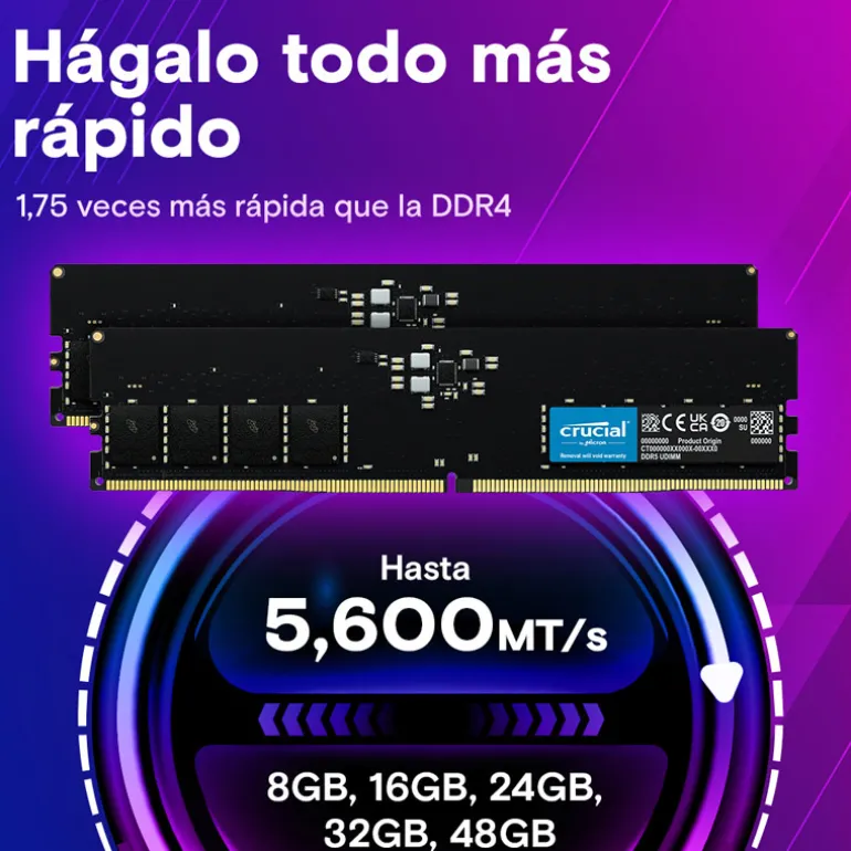 Memoria DDR5 Crucial 32GB 2x16GB 4800MHz CL40 EXPO-XMP