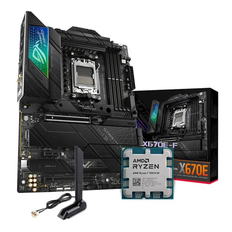 Pack AMD Ryzen 7 7800X3D 5.0GHz Tray + Asus ROG Strix X670E-F Gaming WIFI