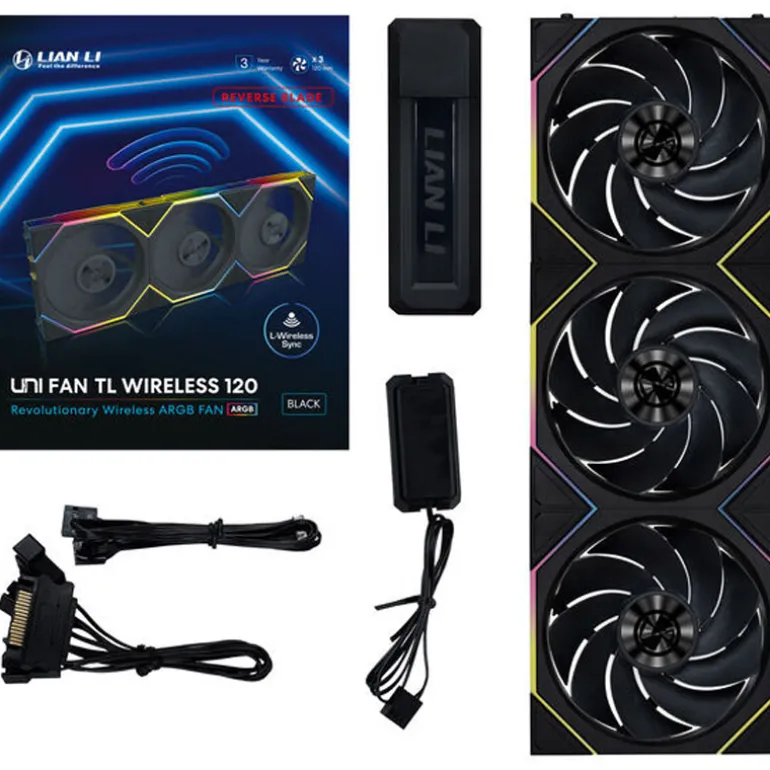 Ventilador Lian Li Uni Fan TL120 Wireless ARGB Reverse Blade 120mm Triple Pack Negro
